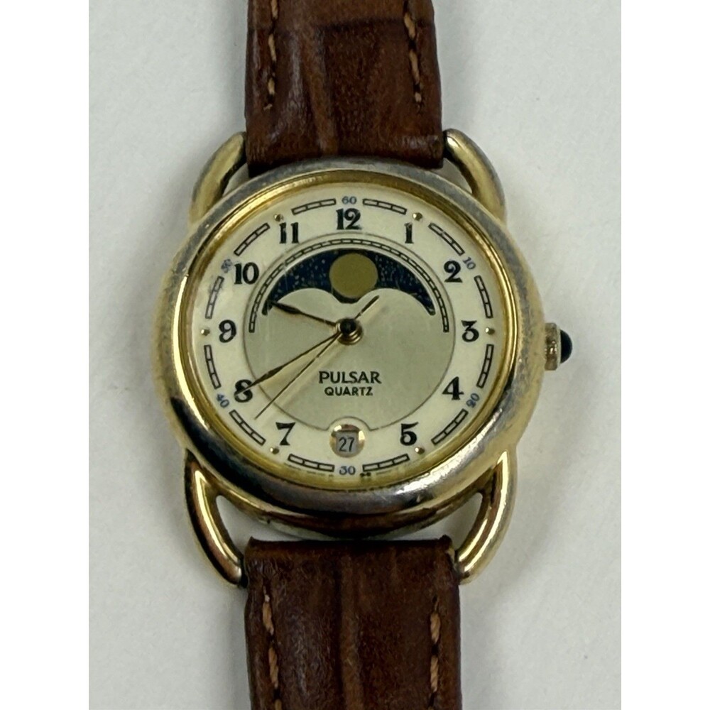 Vintage Pulsar V894-0030 Women’s Moon Phase Quartz Watch 26mm New Battery